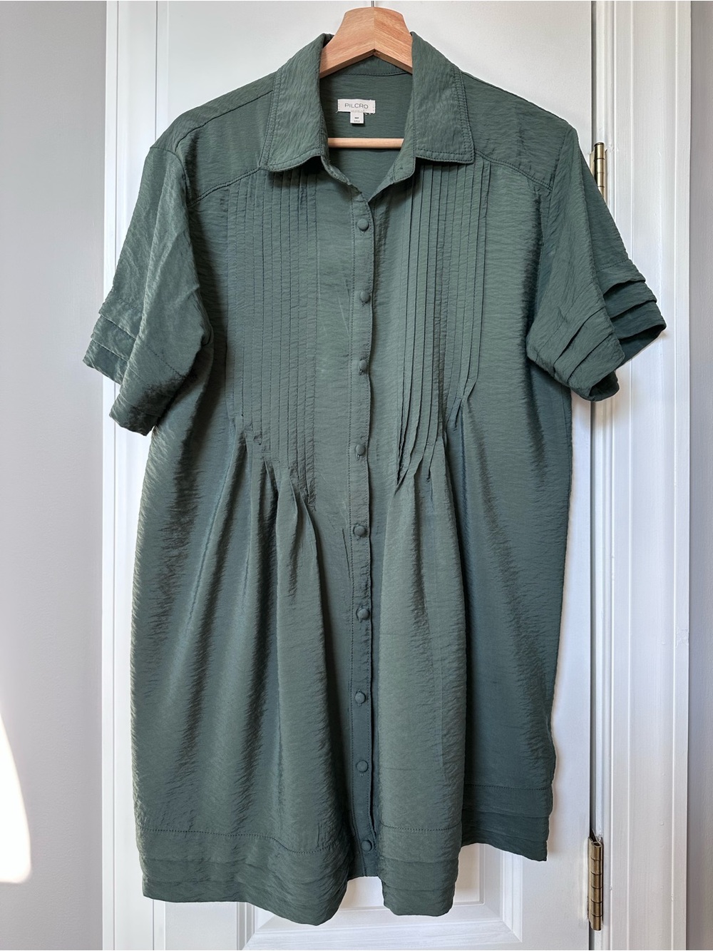 Pilcro Olive Green Pintuck Button-Front Midi Dress Size M
